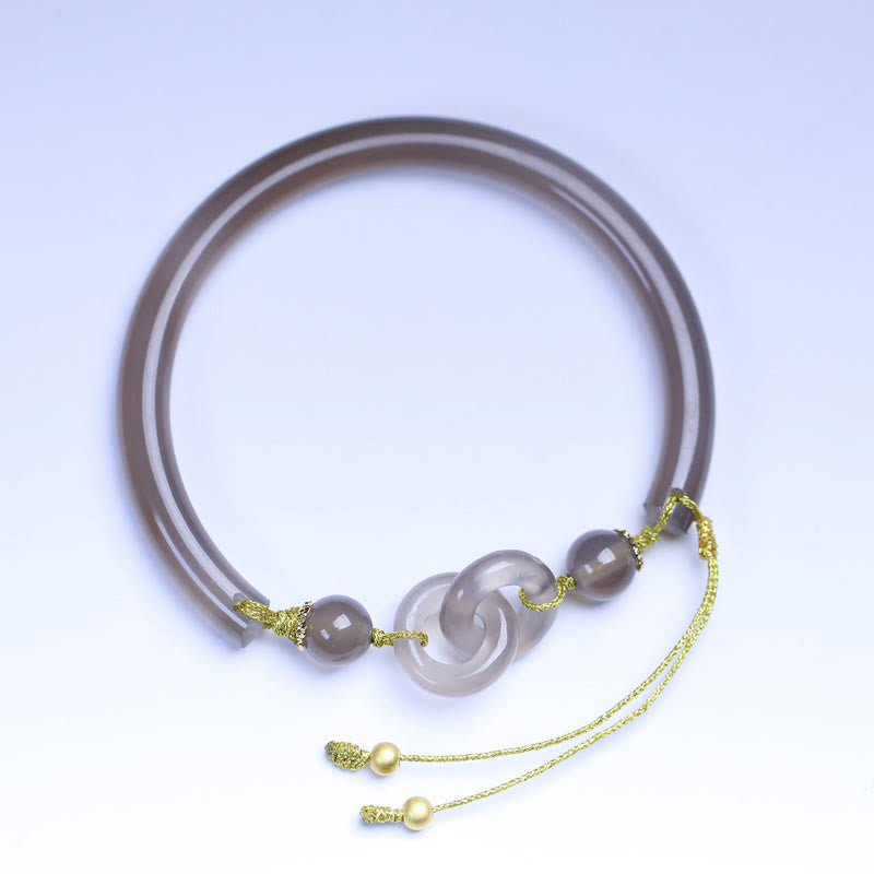 Natural Gray Agate Double Peace Buckle Balance Bracelet Bangle