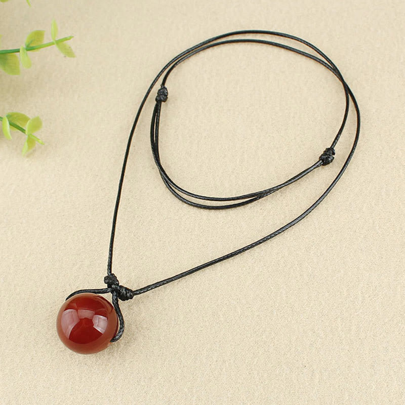 Red Agate Bead Confidence Leather Rope Necklace Pendant