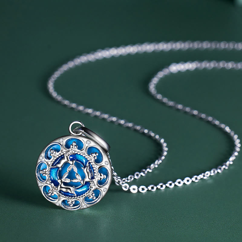925 Sterling Silver Round Three Rabbits Turquoise Balance Necklace Pendant