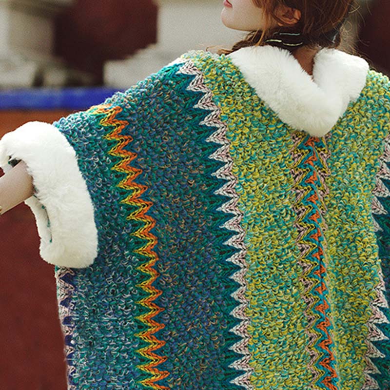 Tactile Striped Knitted Travel Meditation Tibetan Shawl