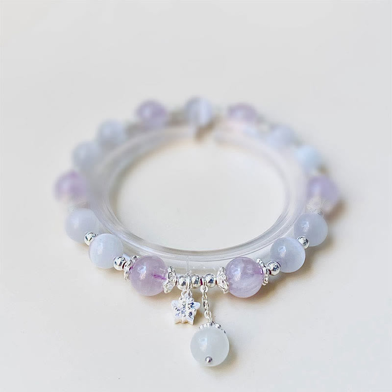 925 Sterling Silver Natural Amethyst Cat's Eye Spiritual Awareness Star Bracelet