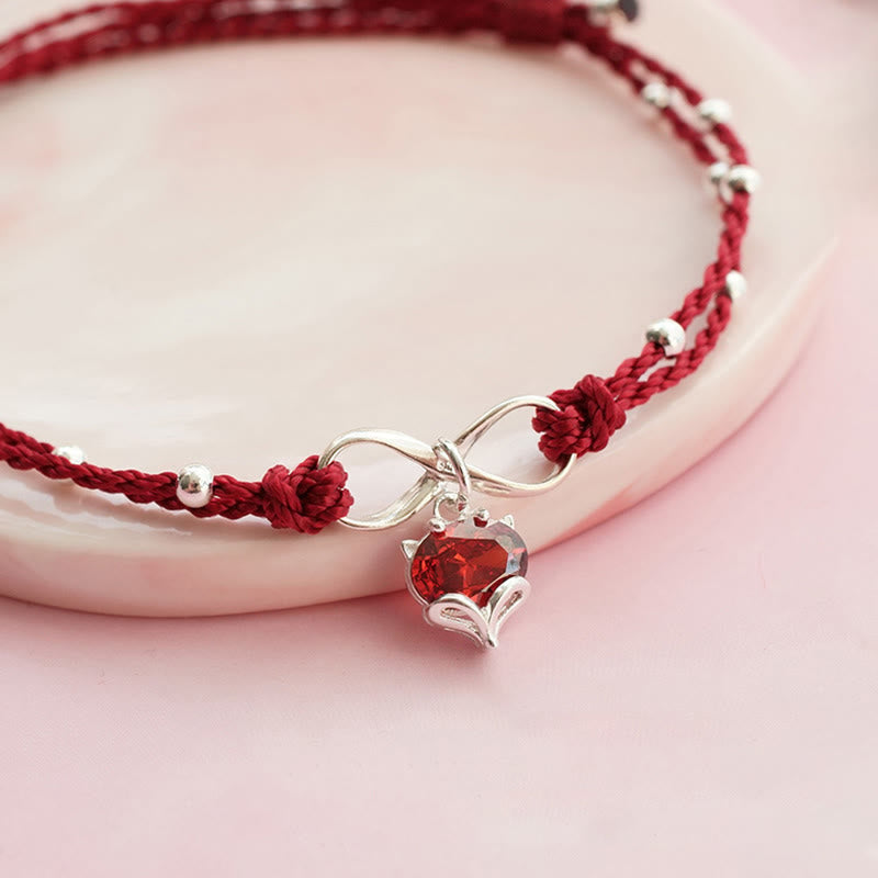 Sterling Silver & Copper Heart Infinity Braided Red String Anklet