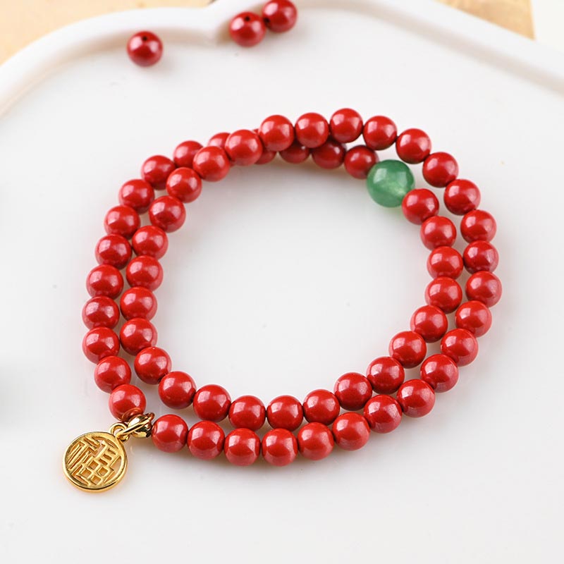 Tibetan Cinnabar Green Aventurine Luck Bracelet Necklace