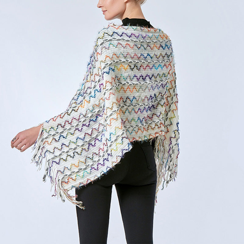 Tibetan Colorful Striped Shawl Tassels Pullover Winter Cozy Travel Scarf Wrap