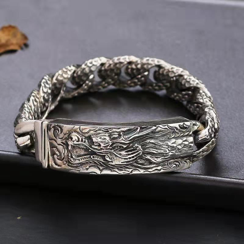 Retro Dragon Scale Pattern Engraved Protection Bracelet