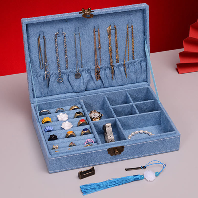 Minimalist Single Layer Flannel Jewelry Organizer with Secure Lock