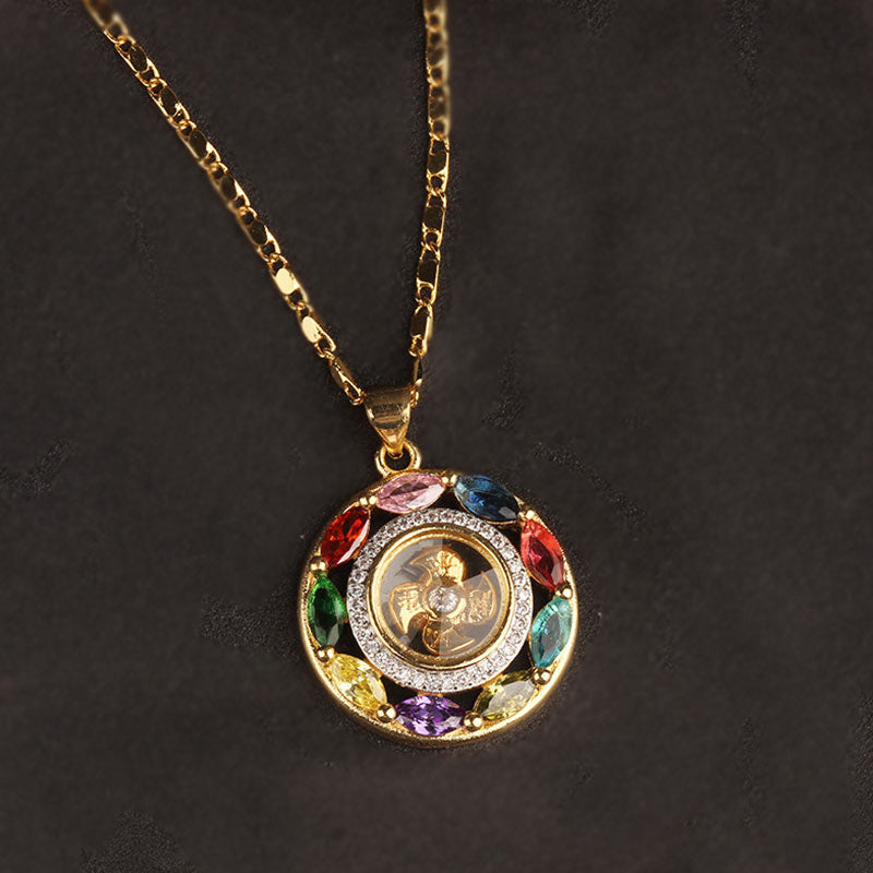 Colorful Zircon Copper Wealth Luck Rotation Bracelet Necklace Pendant