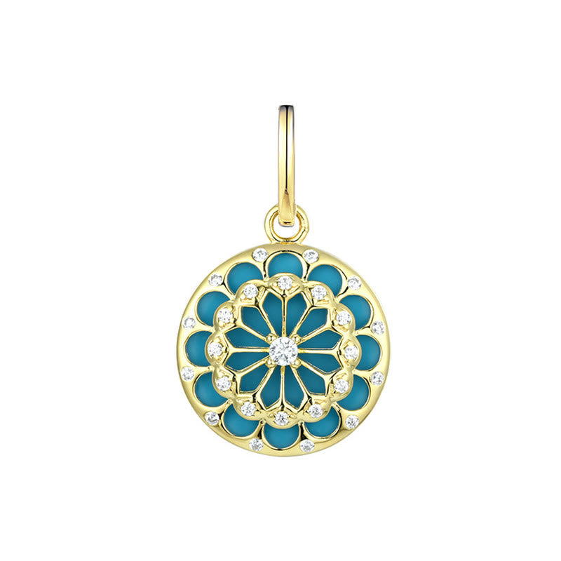 925 Sterling Silver Round Turquoise and Zircon Necklace Pendant
