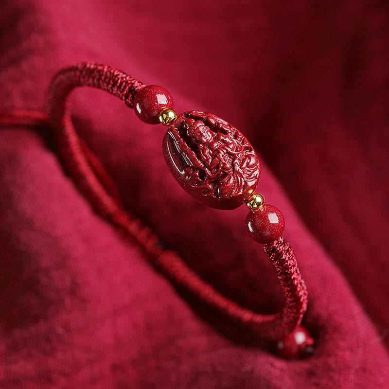 Chinese Zodiac Natal Buddha Cinnabar Keep Away Evil Spirits Rope Bracelet