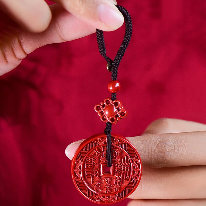 Natural Cinnabar Mountain Ghosts Spend Money Bagua Blessing Necklace Pendant Key Chain