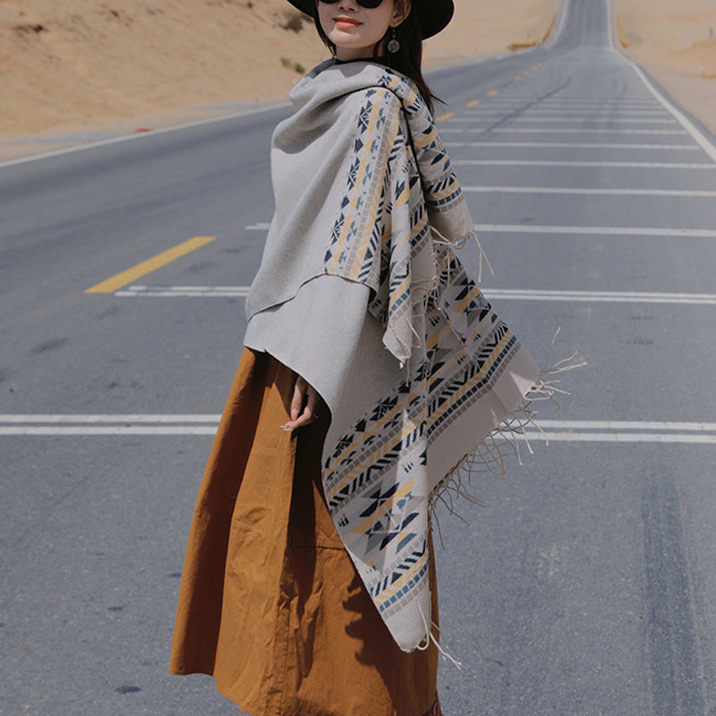 Tibetan Shawl Colorful Geometry Winter Cozy Travel Scarf Wrap
