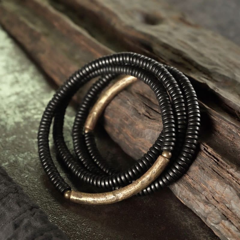 Ebony Wood Brass Copper Balance Multilayered Bracelet