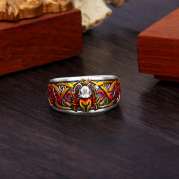 Adjustable 999 Sterling Fine Silver Nine-Tailed Fox Ring
