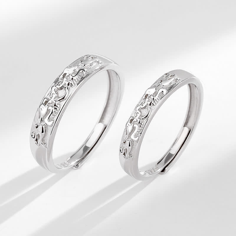 Hand-Finished 925 Sterling Silver Pixiu Adjustable Couple Ring