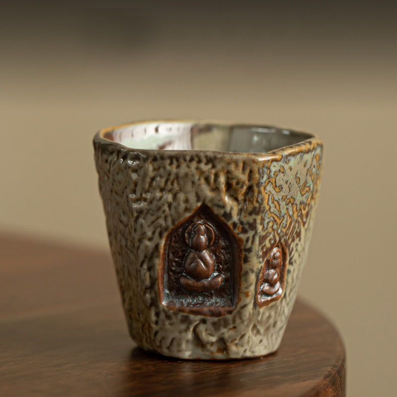 Vintage Dunhuang Color Buddha Engraved Teacup Kung Fu Tea Cup