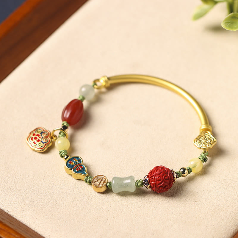 Zeniora Multi-Stone Copper Auspicious Clouds Bracelet with Aventurine, Agate, Amber, Cinnabar
