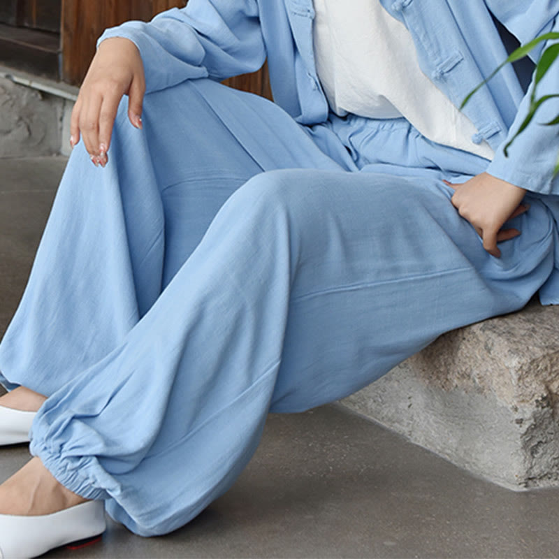 Tactile Breathable Linen Harem Pants for Mindful Meditation and Yoga