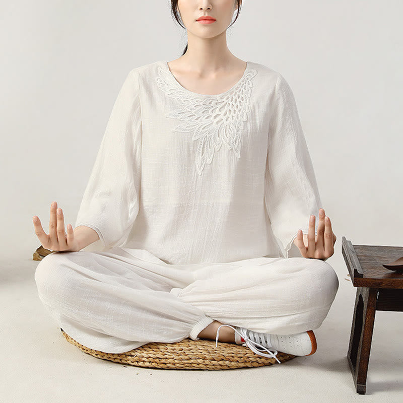 Cotton-Linen Frog-Button Meditation and Tai Chi Two-Piece Set
