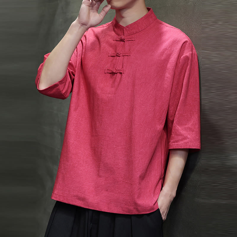 Cotton Linen Half-Sleeve Stand Collar Meditation Shirt