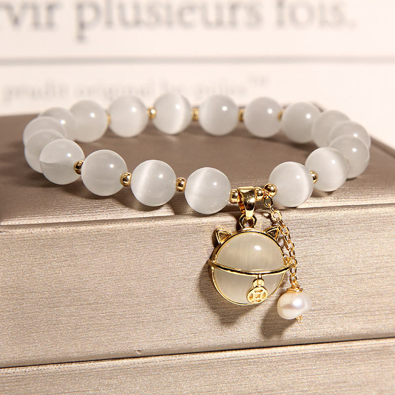 Cat's Eye Lovely Cat Pattern Pearl Love Charm Bracelet
