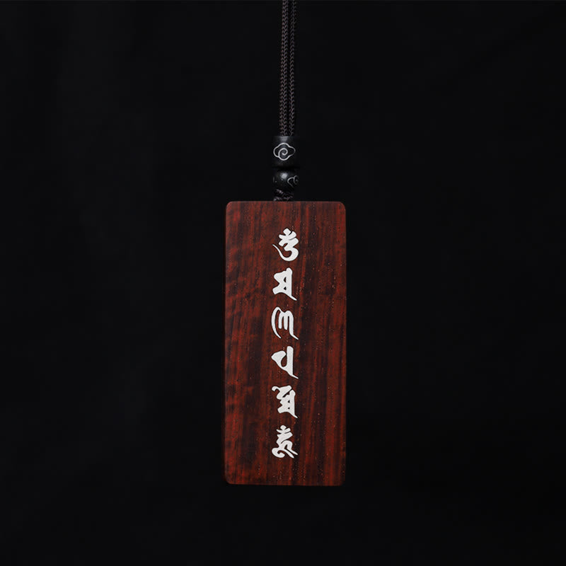 999 Sterling Silver Small Leaf Red Sandalwood Ebony Wood Om Mani Padme Hum Inlaid Protection Necklace Pendant