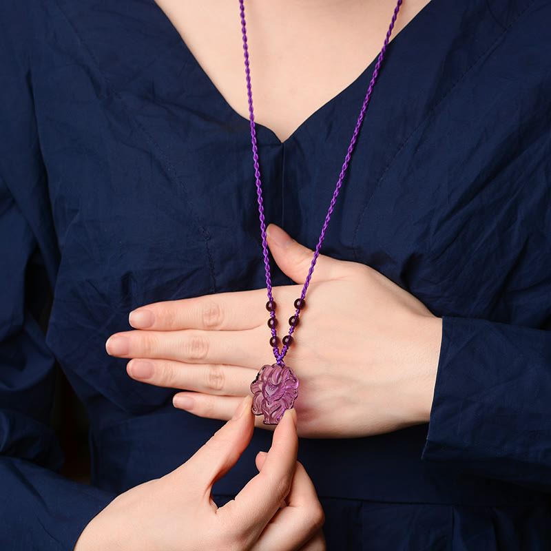Natural Amethyst White Crystal Citrine Nine Tailed Fox Luck Necklace Pendant