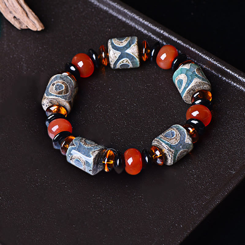 Tibetan Three-eyed Dzi Bead Agate Protection Happiness Bracelet