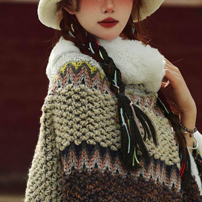 Tactile Striped Knitted Travel Meditation Tibetan Shawl