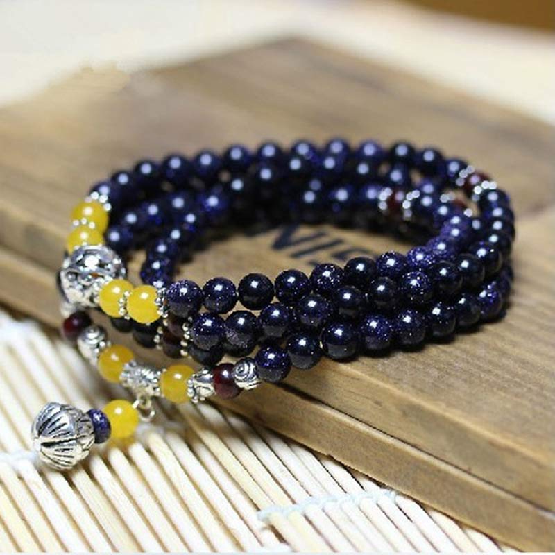 Blue Sandstone Wealth Charm Bracelet Mala