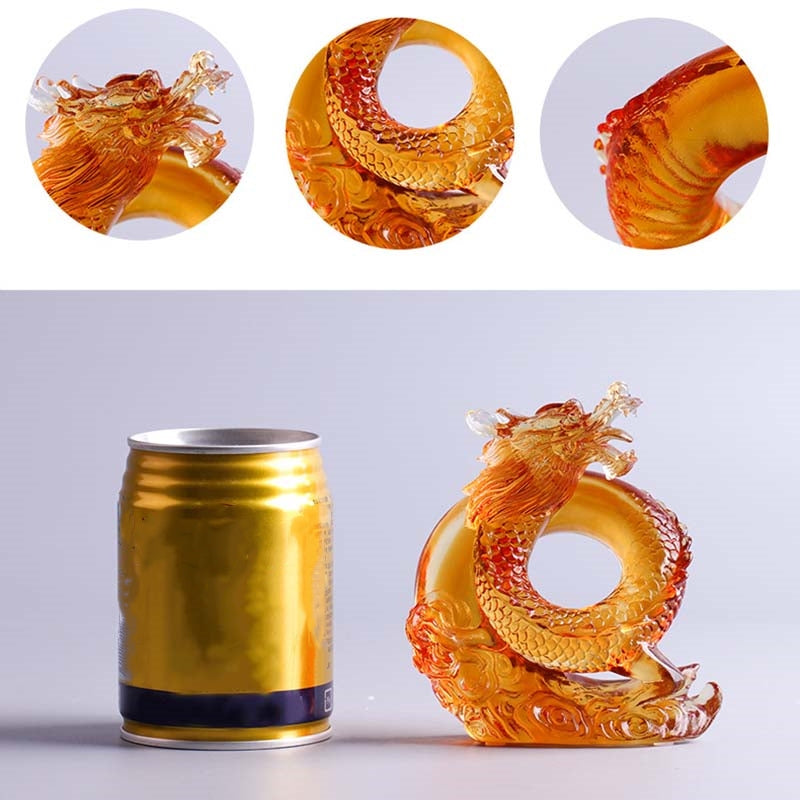 Year of the Dragon Handmade Chinese Zodiac Yellow Dragon Liuli Crystal Art Piece Protection Home Office Decoration