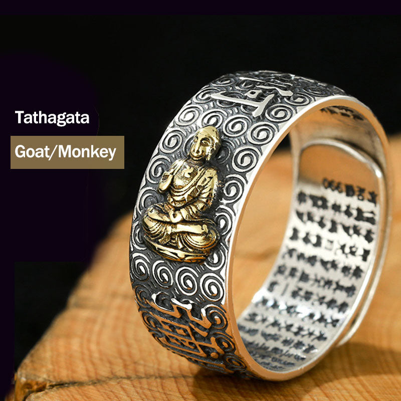 Chinese Zodiac Natal Buddha Wealth Luck Adjustable Ring