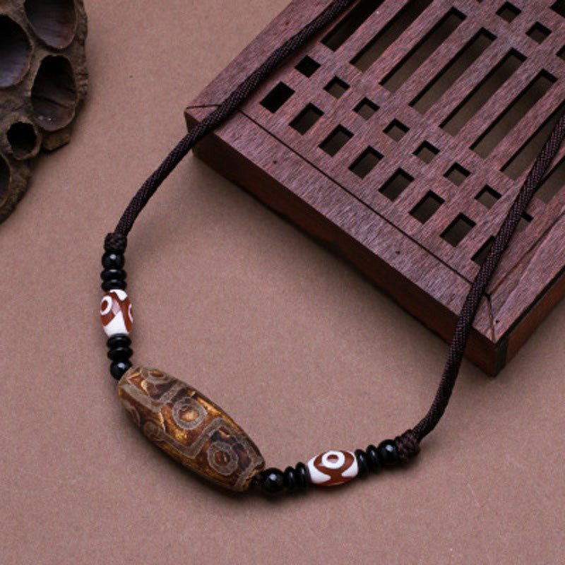 Tibetan Nine-Eye Dzi Bead Protection String Necklace