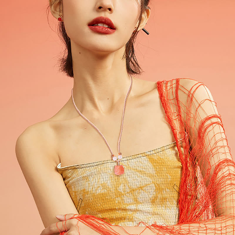 Natural Silver Sheen Obsidian Red Agate Dancing Lion Protection Necklace Pendant