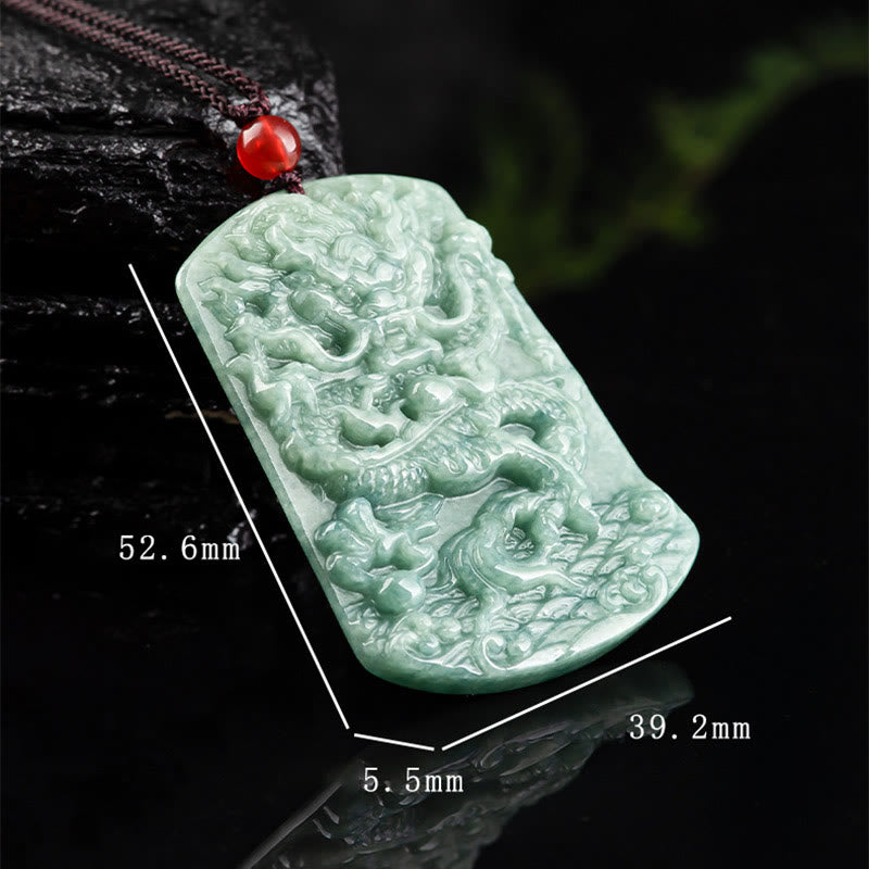 Natural Jade Chinese Zodiac Dragon Sea Luck String Necklace Pendant