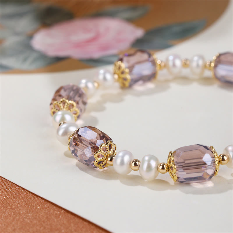 Natural Amethyst and Pearl Copper Chain Healing Bracelet