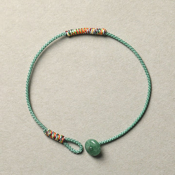 Tibetan Handmade Green Aventurine Braided Red String Small Wrist Bracelet