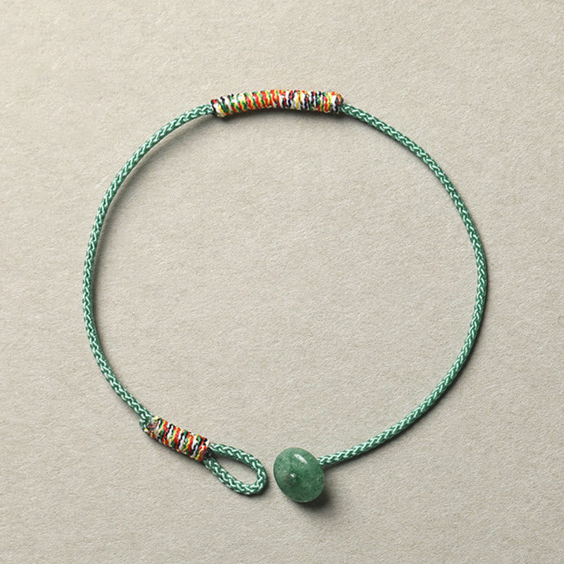 Tibetan Handmade Green Aventurine Braided Red String Small Wrist Bracelet