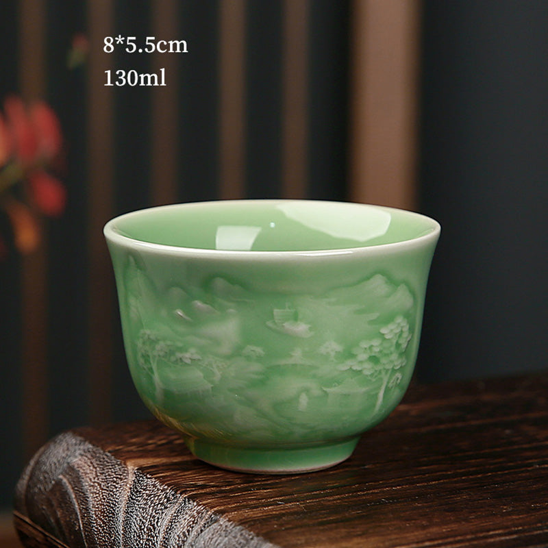 Trees Pavilion Mountains Rivers Pine Ceramic Teacup Kung Fu Tea Cup