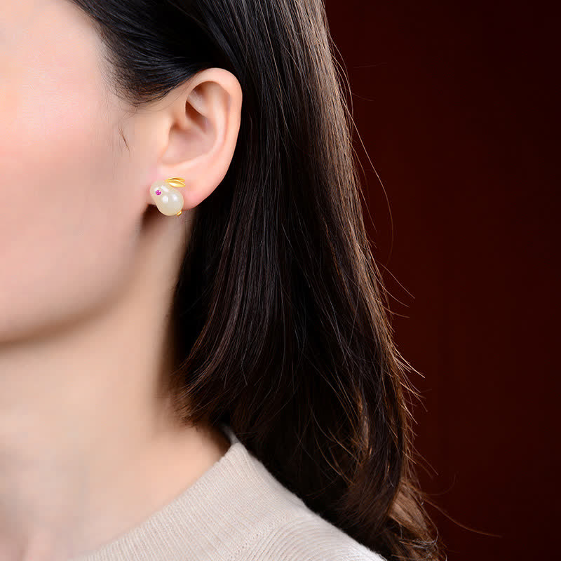 925 Sterling Silver Year of the Rabbit Hetian Jade Luck Ring Earrings Necklace Pendant