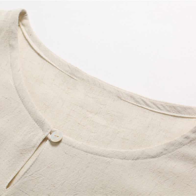 Breathable Cotton-Linen Crew Neck Short Sleeve Meditation Shirt