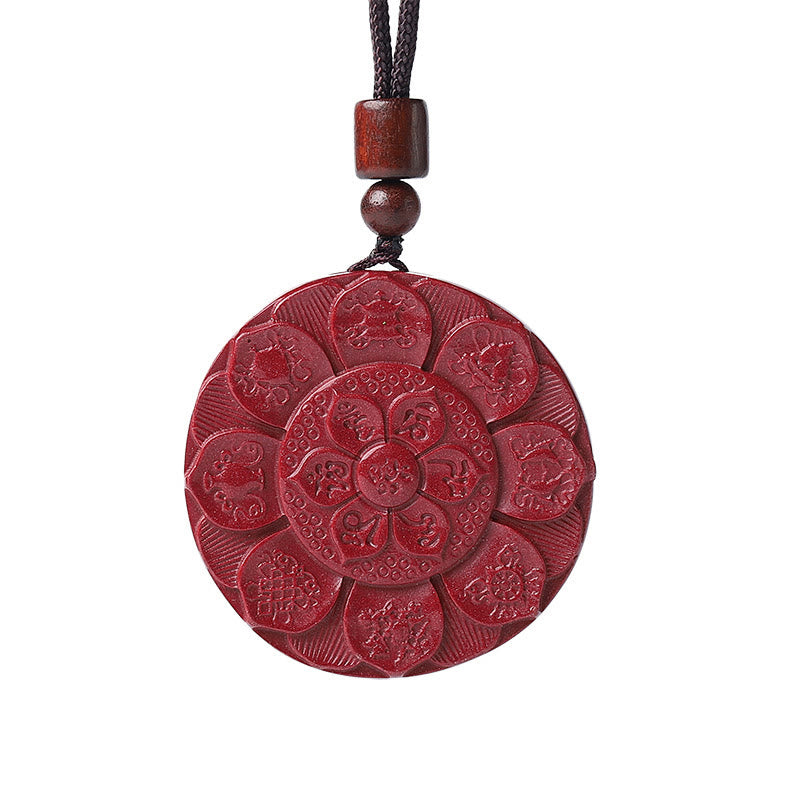 Natural Cinnabar Lotus Om Mani Padme Hum Blessing Necklace String Pendant