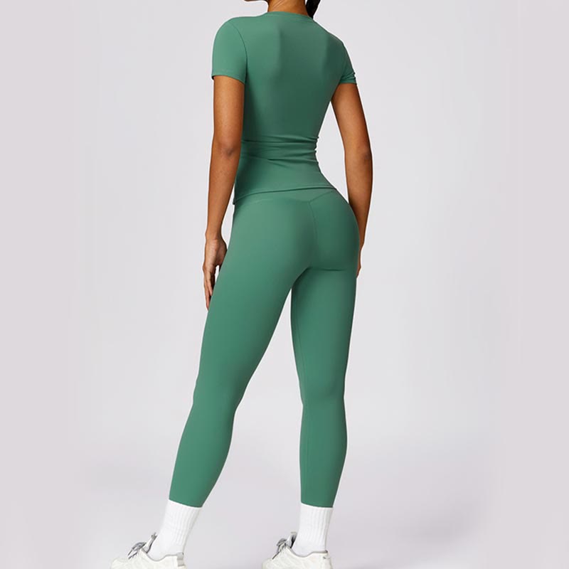 Women Short Sleeve T-Shirt Top High Waist Leggings Pants For Sports Yoga