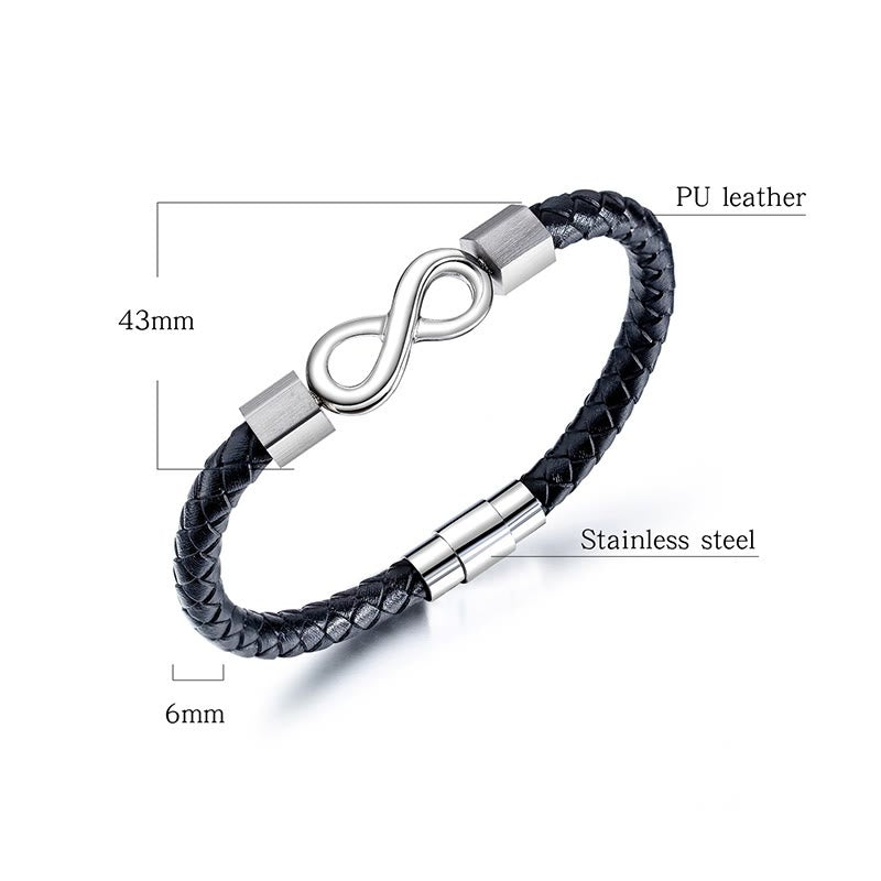 Endless Knot Titanium Steel Infinity Leather Weave Balance Bracelet
