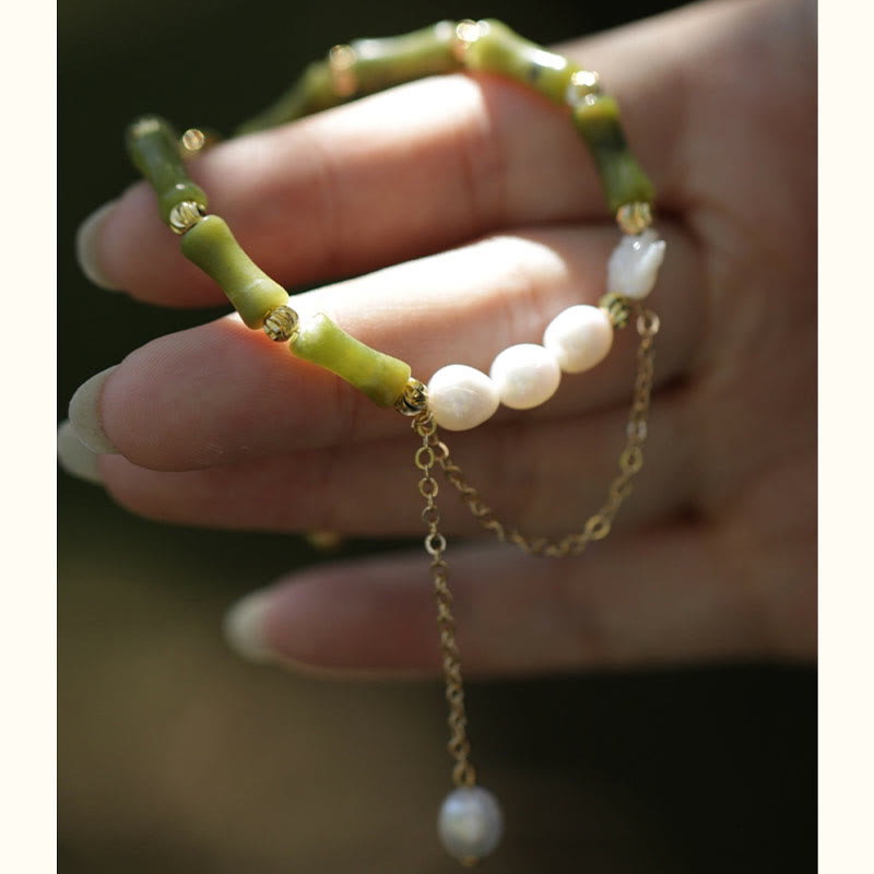 Green Bamboo Jade Lily of the Valley Wealth Bracelet