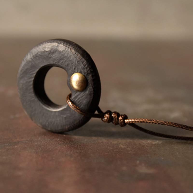 Zen Circle Ebony Wood Peace Calm Necklace Pendant