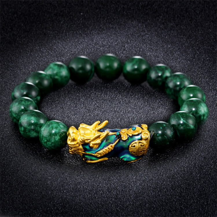 Handmade Natural Jade Pixiu Beaded Bracelet for Abundance