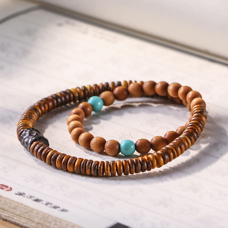 Sandalwood Turquoise Protection Double Wrap Bracelet