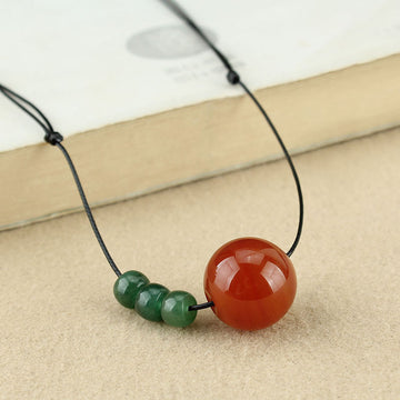 Red Agate Green Aventurine Green Bodhi Seed Bead Calm Leather Rope Necklace Pendant