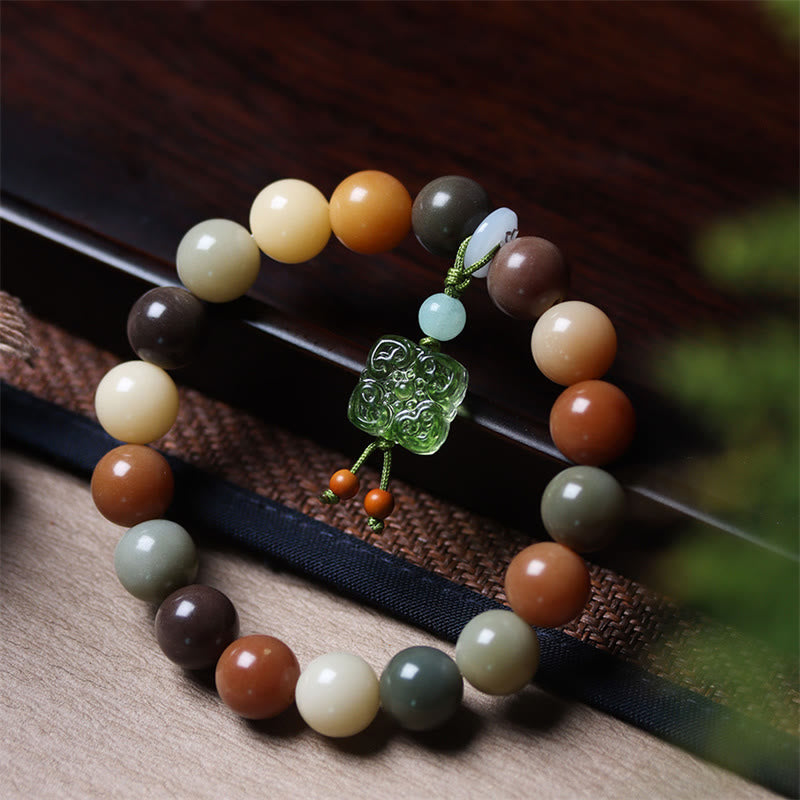 Natural Bodhi Seed and Gradient Liuli Glass Charm Serenity Bracelet