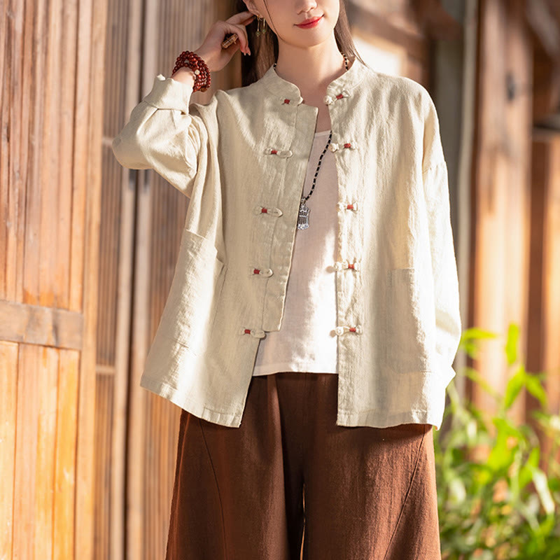Frog-Button Shirt Zen Meditation Top Clothing Cotton Linen Jacket